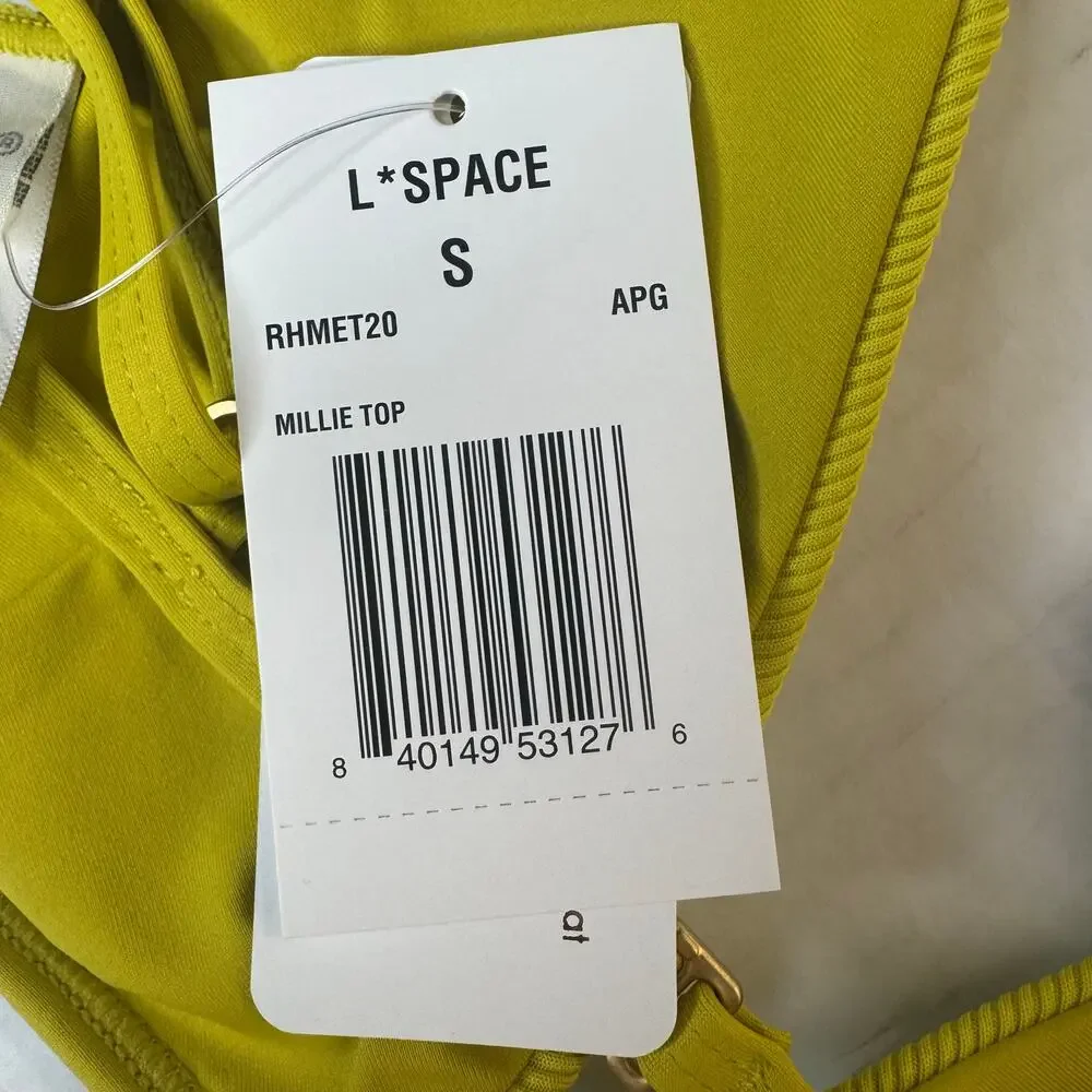 L Space Millie Ribbed Bikini Top Yellow Small NWT Triangle Adjustable Swimwear - Picture 7 of 7